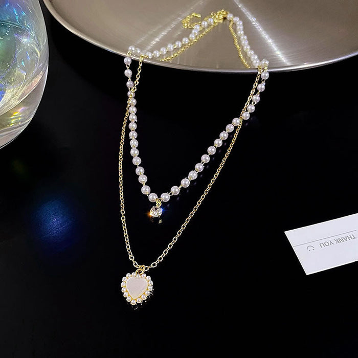 Pearl Double Layer Love Necklace for Women – Gold
