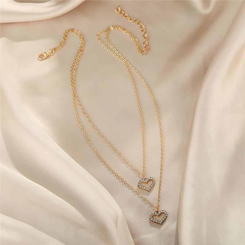 Gold Double Layer Heart Necklace for Women
