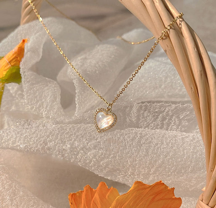 Trendy Heart Opal Necklace for Women – Gold