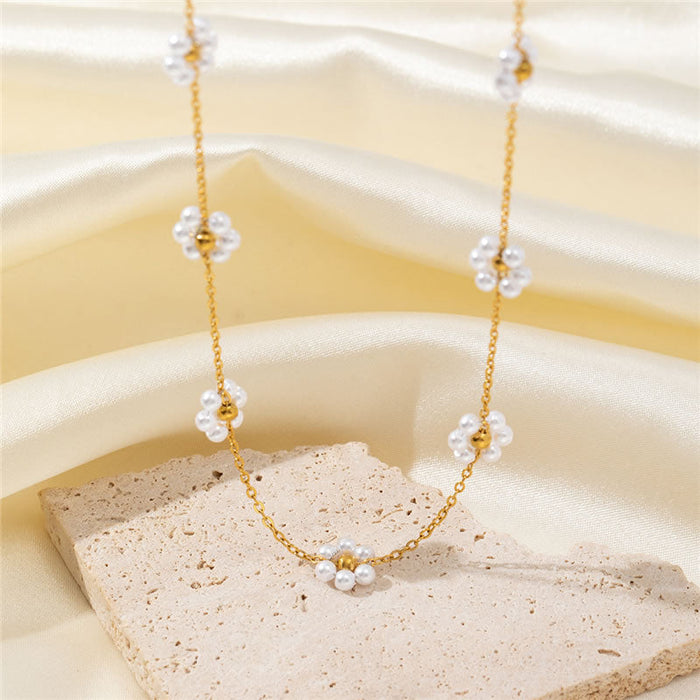 Light Luxury Bead Flower Necklace for Women – Gold