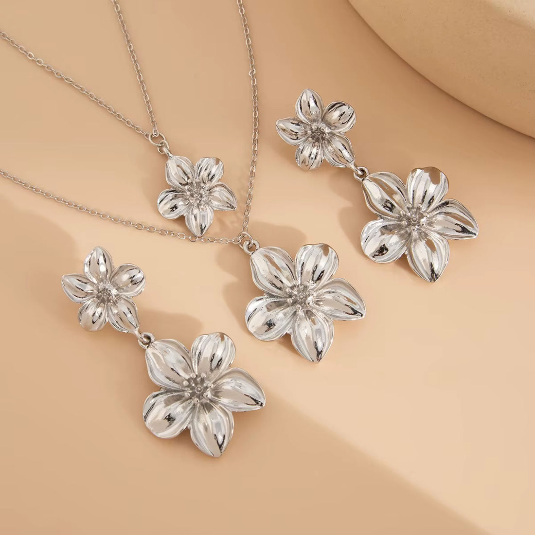 Flower Necklace Earrings Set for Women