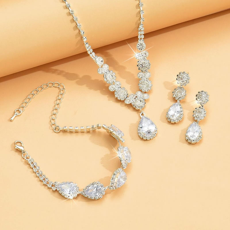 Diamond Luxury Necklace Earrings Bracelet Set for Women